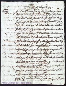 Acta de regonexensa firmada per Juan Goñalons a favor de Antonina Barcelo sa muller als 4 Agost 1782