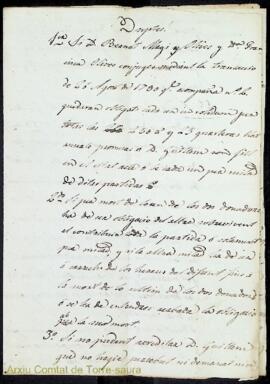 Anotacions de Bernardo Ignacio Olives i Olives, comte de Torre-saura, sobre diferents dubtes a co...