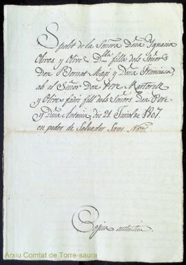 Spolit de la señora Doña Ignacia Olives y Olives Donzella filla dels señors Don Bernat Magi y Doñ...