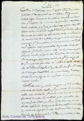 Còpia d'un escrit sobre una causa judicial entre Francisca Olives i Squella i Bernardo Ignacio Ol...