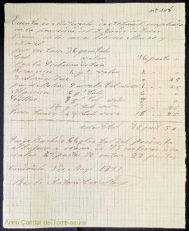 Cuenta de materiales de albañil empleados en la propiedad del Sr. Conde de Torre Saura en los mes...