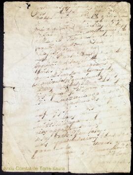 Document notarial signat pel notari Antoni Aragonès il·legible pels estrips i taques d'humitat