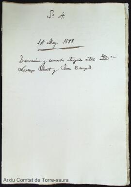 Transacción y concordia otorgada entre D. Lorenzo Quart y Juan Camps, dia 14 de mayo de 1688