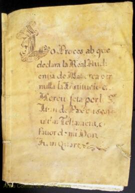Proceso en cuya virtud se declaró nula por la Audiencia de Mallorca la institucion del heredero h...