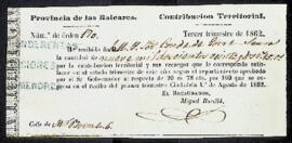 Rebuts d'arbitris de la contribució territorial, signats pel recaptador Miquel Rosselló