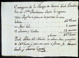 Rebut de compra de diferents articles a la botiga de l'escudeller Geroni Gual per part de Bartome...