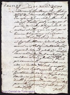 Acta de Juan Soler de mitge part de cruz ha comprat a Bathomeu Pons als 22 Febrer 1799