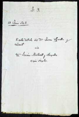 Cartas dotales de Dª Juana Squella y Quart con Dn. Gavino Martorell y Anzaldo. Copia simple. 19 J...