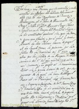 Albará per arrendar lo Delme del bestiars de las Cavallerias de Tirant y Binidonayre y Alou de Bi...