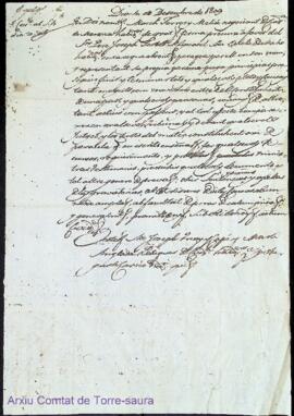 Poder firmat per March Ferrer y Meliá al for Pere Joseph Ferrer als 4 Desembre 1809
