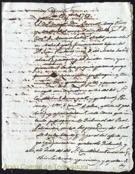 Poder firmat per Dn. Bernat Olives a favor de Juan Riudavets notari als 12 Setembre 1782