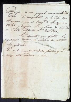 Copia de un papel manuscrito relativo á la conquista de la Ysla de Menorca por el Rey D. Alfonso ...