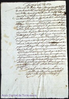 Poder firmat pel Patro Antoni Marques al Sr. Pere Amoros als 19 Novembre 1809