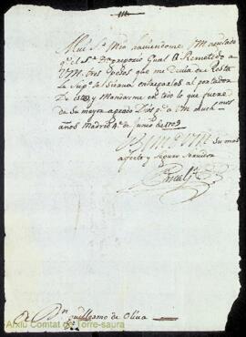 Carta emesa pel senyor Canals adreçada a Guillermo Olives i Martorell