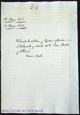 Cláusula hereditaria y legados contenidos en el testamento y codicilo de D. Juan Martí y Albacar....