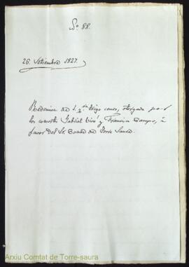 Redención de 1 quartera trigo censo, otorgada por los consortes Gabriel Vivó y Francisca Camps, á...