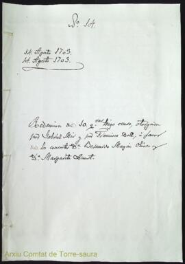 Redención de 10 quarteras trigo censo, otorgada por Gabriel Mir y por Francisco Coll, á favor de ...