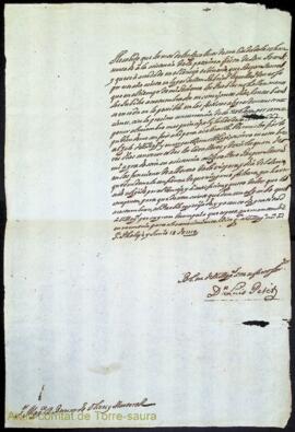 Carta emesa pel coronel Luís Petit, governador de Menorca i del castell de Sant Felip durant la d...