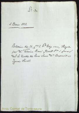 Redención de 21 quarteras 2 barcellas trigo censo, otorgada por Dn. Francisco Pomar y Canet presb...