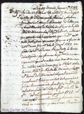 Confesio y pregaria firmada per Francisca Enrrich a favor de Joseph Camps als 19 Janer 1782