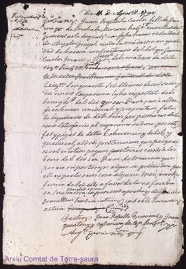 Definicio firmada per Juan Baptista Carlos a favor de Angela Carlos als 11 Agost de 1798