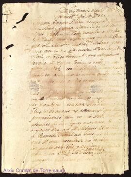 Document notarial dels germans Pere i Miquel Monjo, molt deteriorat per la humitat