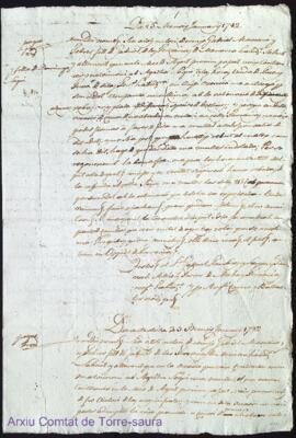 Regonexensa firmada per Gabriel Mascaró a favor de sa muller Agatha Seguí als 25 Janer 1782. Viol...