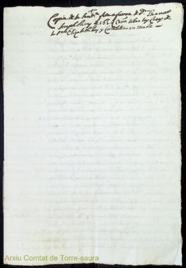 Copia de la sentencia feta a favor de Dn. Bernat Joseph Olives de 16 lliures 2 sous cens sobre la...