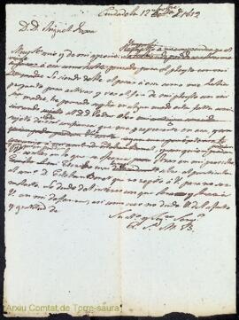 Esborrany d'una carta emesa per Bernardo Ignacio Olives i Olives, primer comte de Torre-saura, ad...