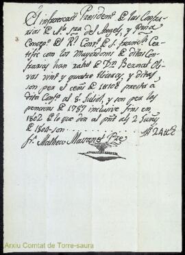 Rebut signat pel prevere Mateu Massanet d'haver rebut de Bernardo Ignacio Olives i Olives vint-i-...