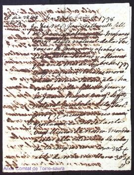 Regoneixensa firmada per Juan Taltavull á favor de sa muller als 24 Juny 1798