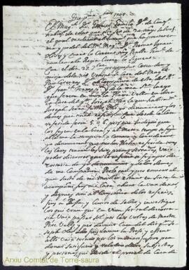 Jurament realitzat per Gabriel Gomila i Vigo, donzell, davant Ignacio Olives i Quart, batlle gene...