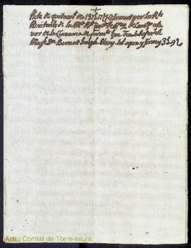 Acte de quitament de 137 lliures 17 sous cens firmat per los Rts. Assistents de la M. R. Comunita...