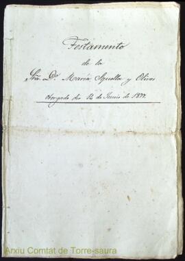 Testamento de la Sra. Dª María Squella y Olives otorgado dia 14 de Junio de 1877