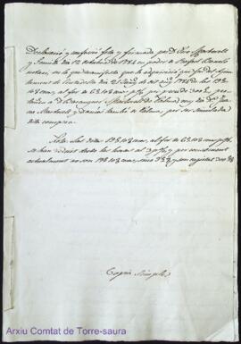 Declaració y confessió feta y firmada per D. Pere Martorell y Gomila dia 12 octubre de 1784 en po...