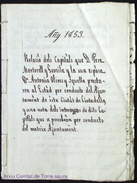 Relació dels Capitals que D. Pere Martorell y Gomila y la sua esposa Dª Antonia Olives y Squella ...