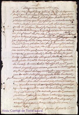 Acta de Miquel Pallares y Fornells de unas casas compra a Joseph Triay al primer Octubre de 1797