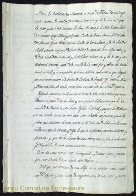 Testament de Bernardo Magín Olives i Squella, segon comte de Torre-saura