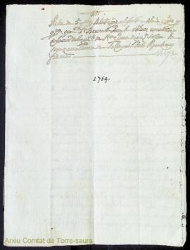 Acta de 5 quarteras blat cens al for de 4 lliures cens per quartera que Dn. Bernat Joseph Olives ...