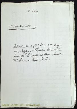 Redención de 2 quarteras 1 barcella 3 almudes trigo censo, otorgada por Francisco Torrent á favor...