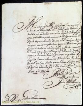 Carta emesa per Juan Pablo Llorens adreçada a Guillermo Olives i Martorell