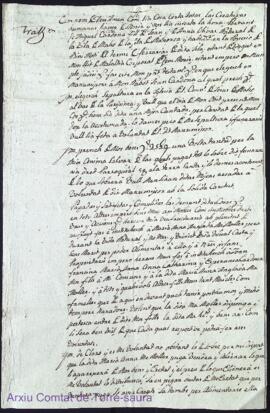 Testament de Miquel Cardona y Olivas de las Ferrerias als 8 Octubre de 1782