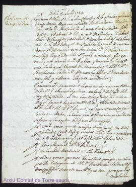 Testament de Jaume Sastre Sastre de 5 Juriol 1754