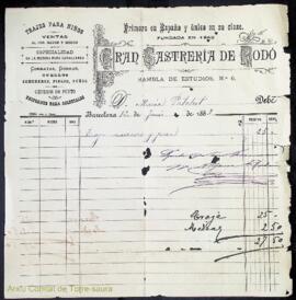 Factura de compra d'un vestit de mariner i una gorra de la sastreria Gran Sastrería de Rodó de Ba...