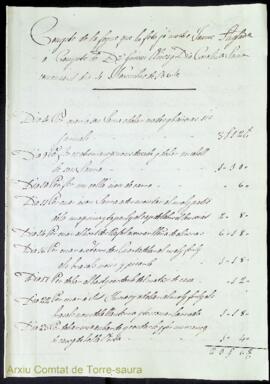 Comptes de les feines realitzades per araders i fusters a les propietats del comtat de Torre-saur...