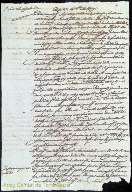Cessió y venda firmada per Antoni Mercadal a favor de Gabriel Mercadal als 25 Octubre 1809