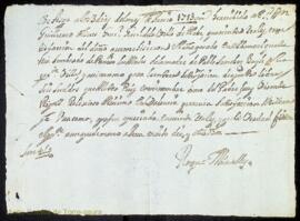 Rebut de lliurament de quaranta reals a favor de Roque Miralles de Guillermo Olives i Martorell, ...