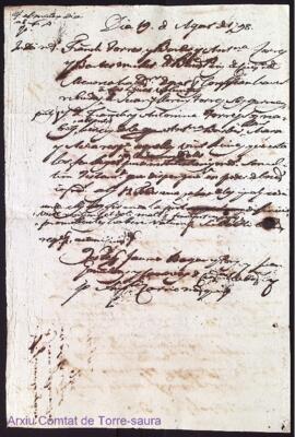 Diffinicio firmada a favor de Juan y Llorens Torres als 19 Agost 1798