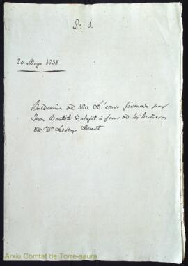 Redención de 160 libras censo firmada por Juan Bautista Calafat á favor de los herederos de Dn. L...