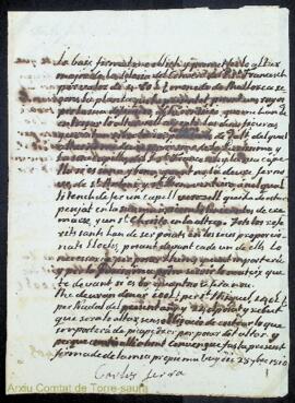 Escrit de compromís signat per Carlos Serra de fer l'altar major de l'església del convent de San...